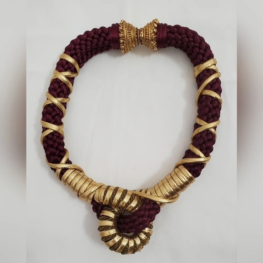 Vintage Maroon & Gold Rope Necklace